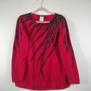 Vintage Bob Mackie Wearable Art Red & Black Beaded Pullover Sweater